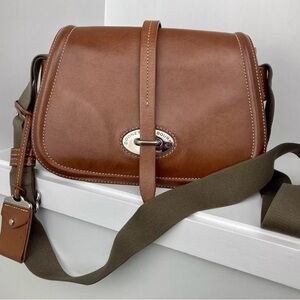 Dooney & Bourke Florentine Toscana Leather Saddle Bag Purse Full Flap Natural.